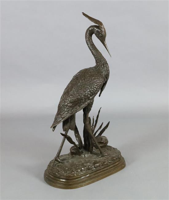 After Jules Moigniez. A bronze model of a heron, H.37in.